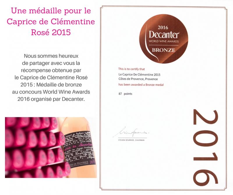 Une Médaille pour le Caprice de Clémentine Rosé 2015