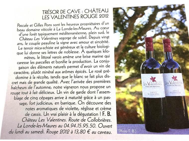 TRÉSOR DE CAVE: CHÂTEAU LES VALENTINES ROUGE 2012 